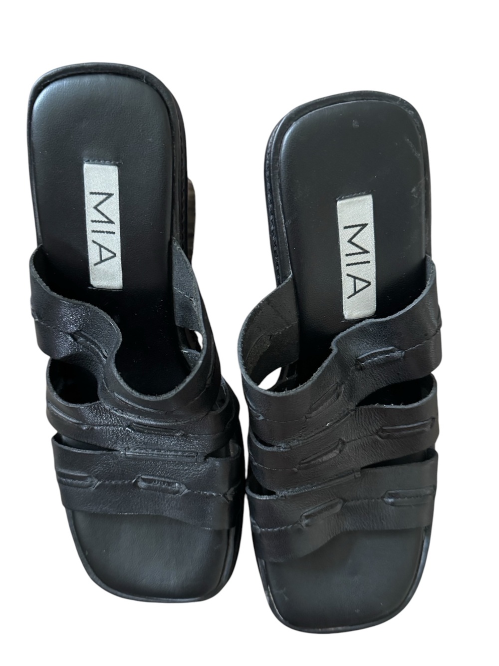 Vintage 90s Y2K MIA Black Leather Chunky Platform Heels size 10 - Picture 3 of 4